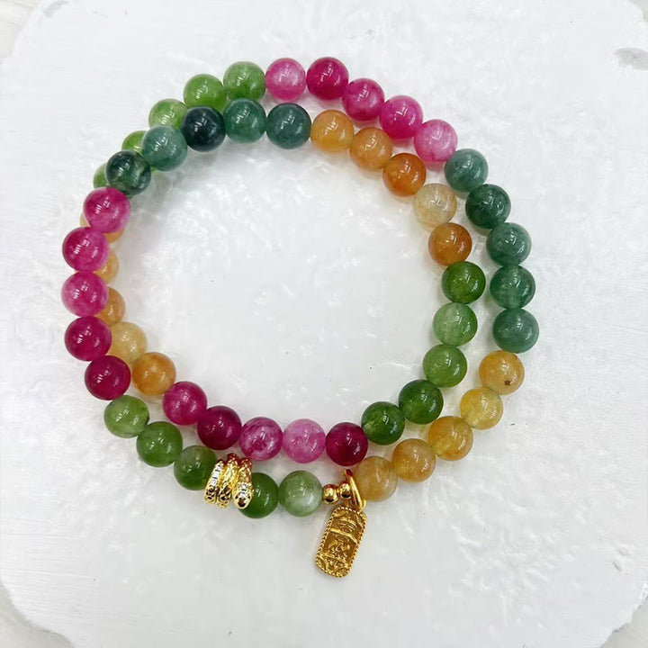 Buddha Stones Tourmaline Gold Plated Copper Peace And Joy Safe Plate Year of the Snake Double Wrap Bracelet