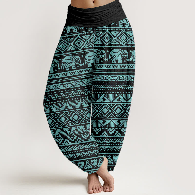Buddha Stones Casual Elephant Geometric Figure Women's Elastic Waist Harem Pants - MediumTurquoise - US22，UK/AU26，EU54 (6XL) - image 8