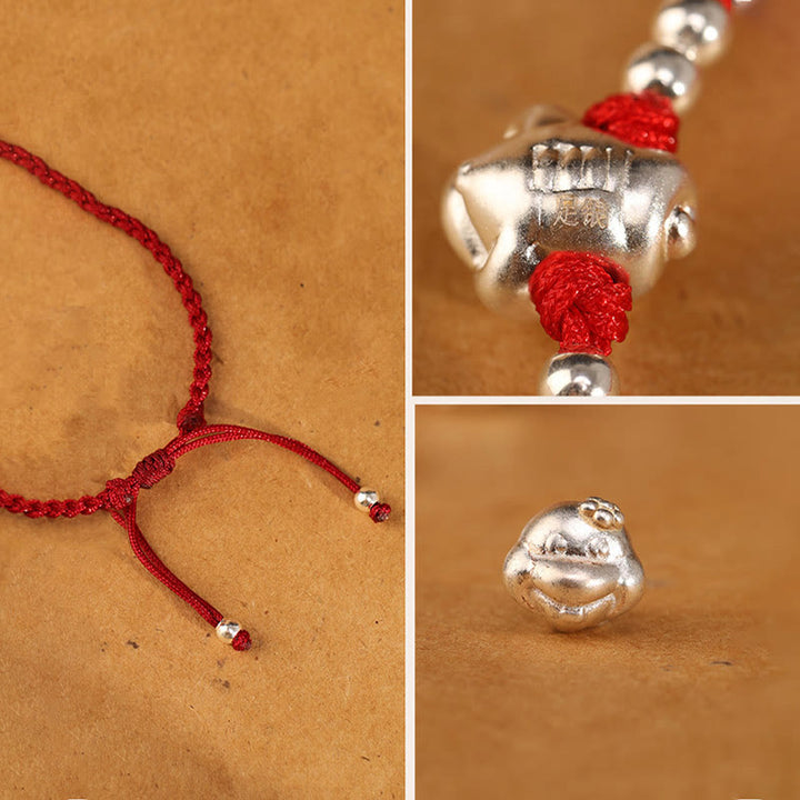 Buddha Stones Red String 999 Sterling Silver Snake Head Year of the Snake Luck Bracelet