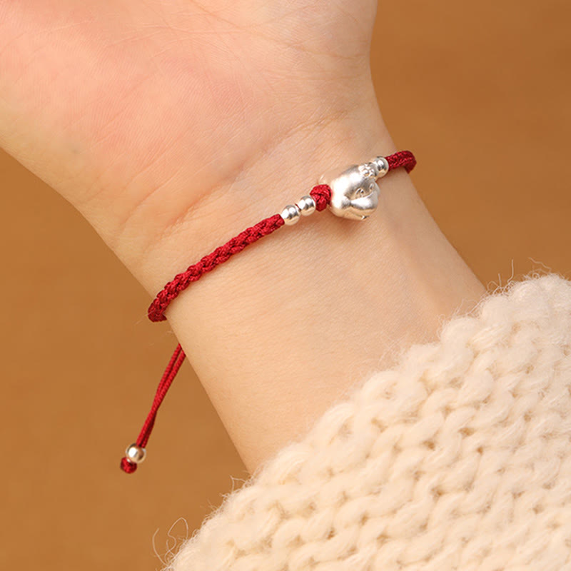 Buddha Stones Red String 999 Sterling Silver Snake Head Year of the Snake Luck Bracelet