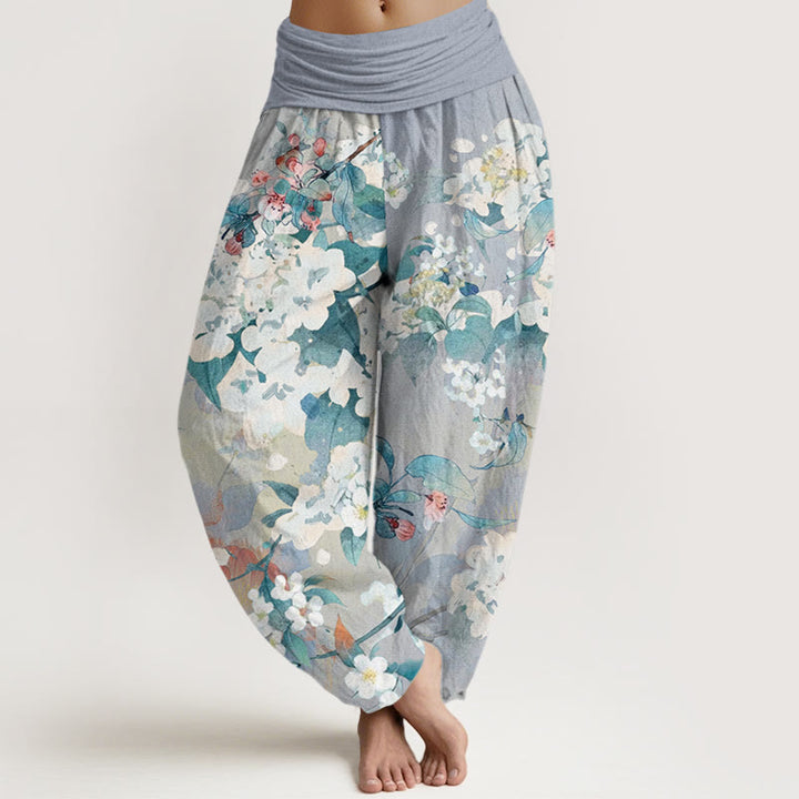 Buddha Stones Casual Branch Flower Butterfly Women's Elastic Waist Harem Pants