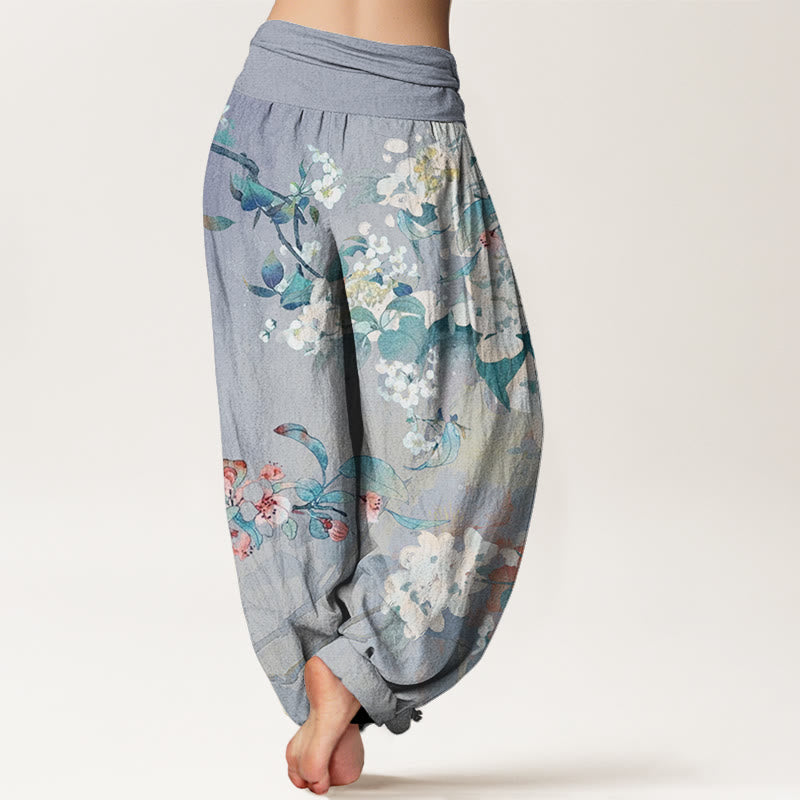 Buddha Stones Casual Branch Flower Butterfly Women's Elastic Waist Harem Pants