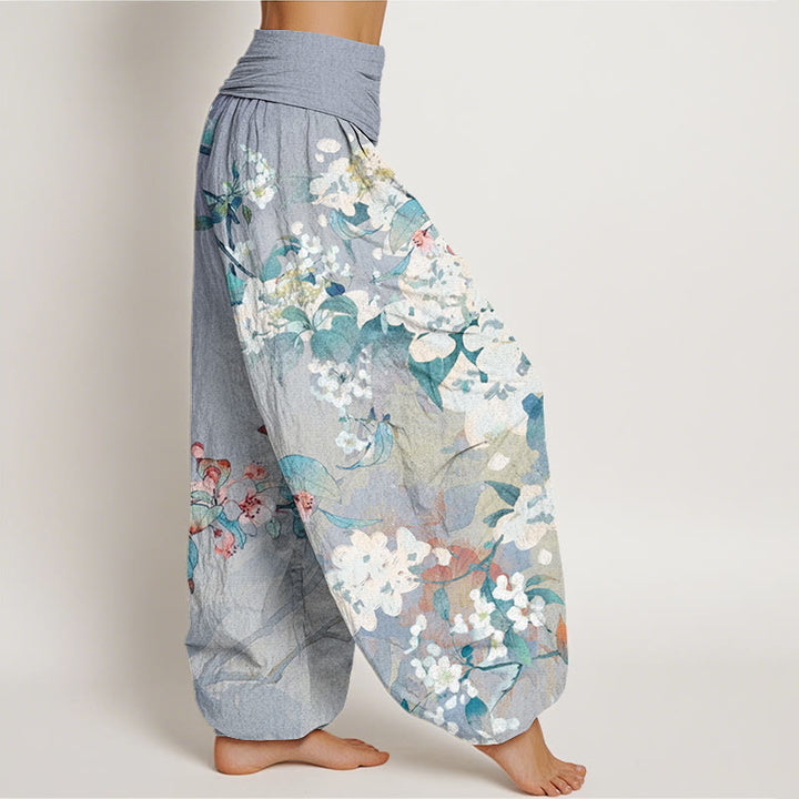 Buddha Stones Casual Branch Flower Butterfly Women's Elastic Waist Harem Pants