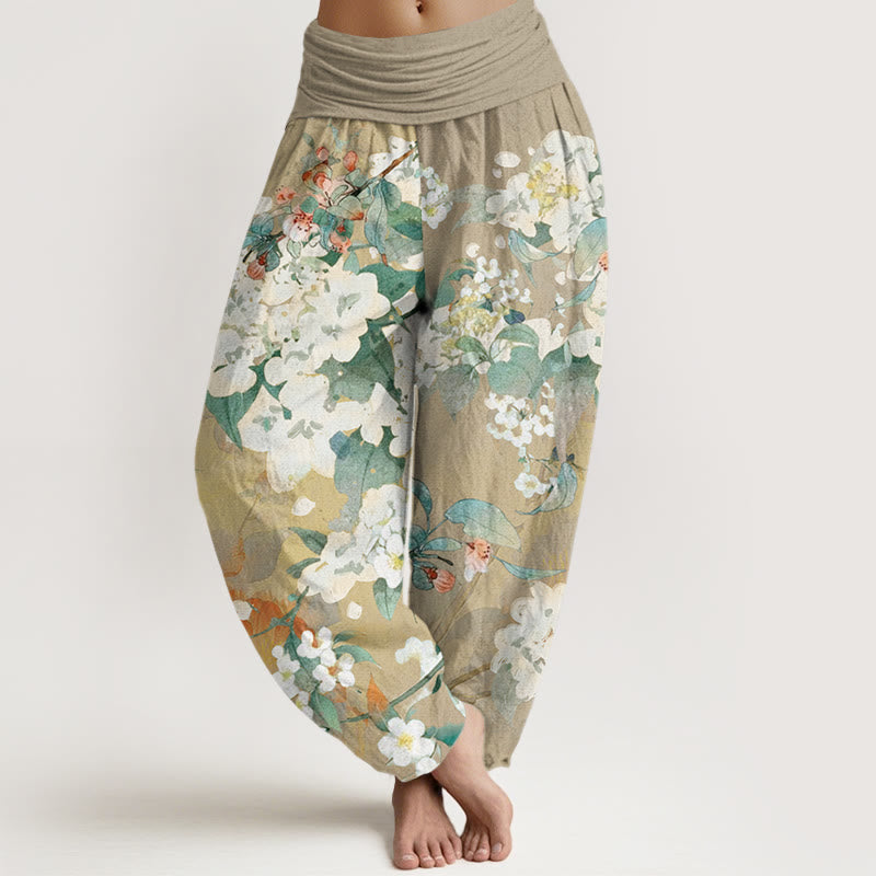 Buddha Stones Casual Branch Flower Butterfly Women's Elastic Waist Harem Pants