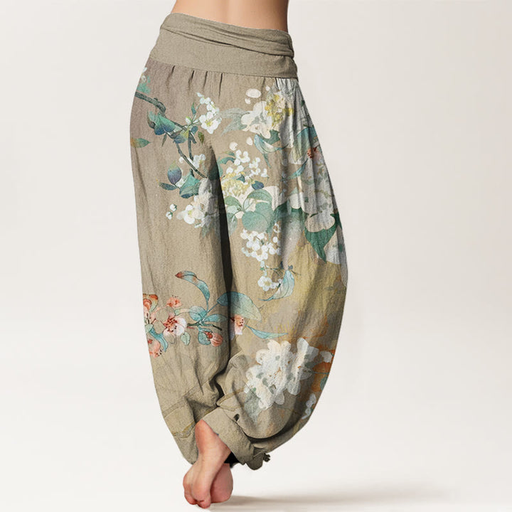 Buddha Stones Casual Branch Flower Butterfly Women's Elastic Waist Harem Pants