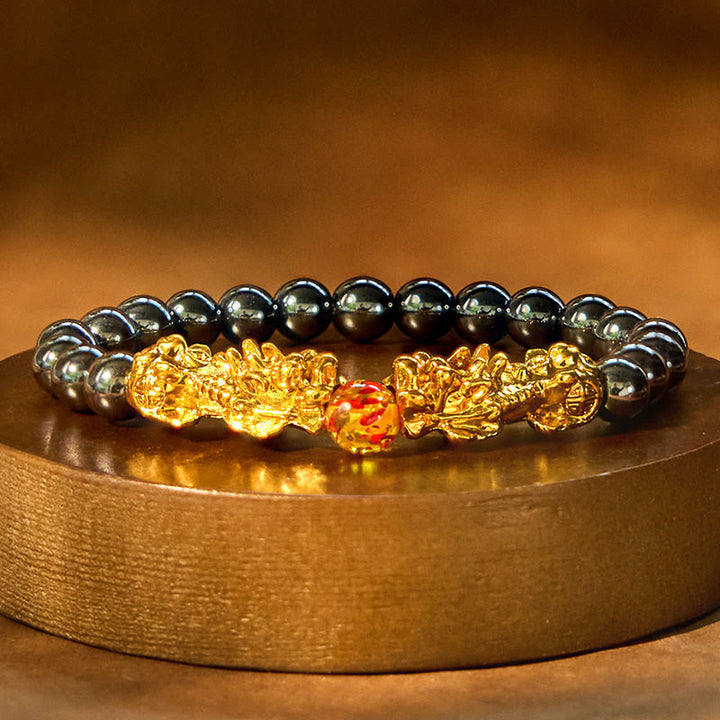 Buddha Stones Black Obsidian Hematite PiXiu Purification Bracelet