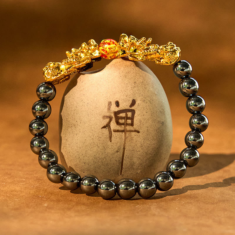 Buddha Stones Black Obsidian Hematite PiXiu Purification Bracelet