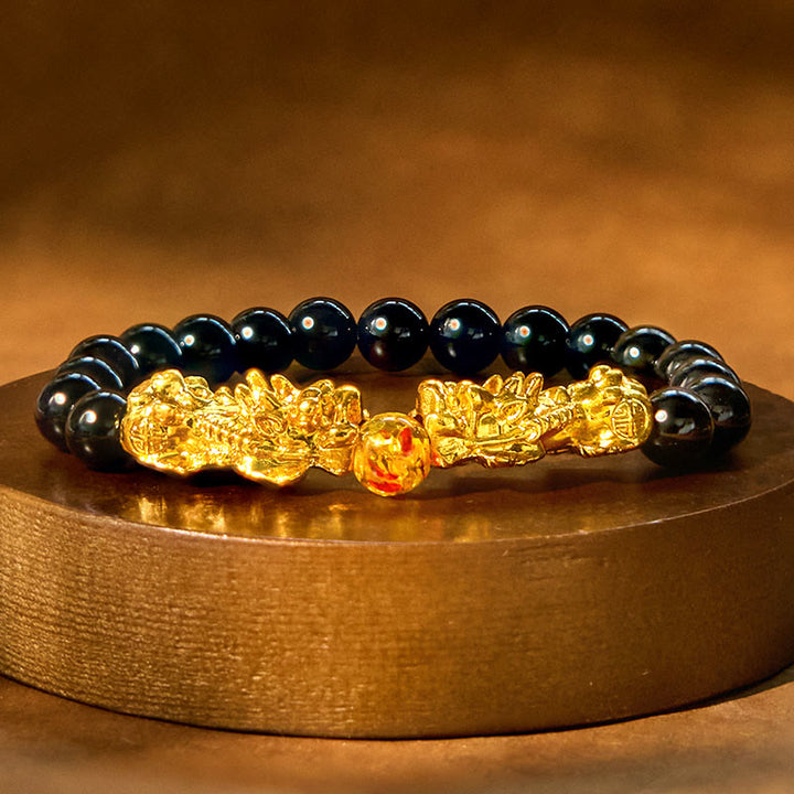 Buddha Stones Black Obsidian Hematite PiXiu Purification Bracelet