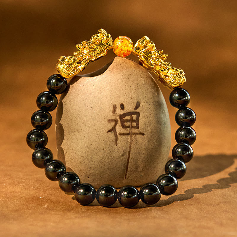 Buddha Stones Black Obsidian Hematite PiXiu Purification Bracelet