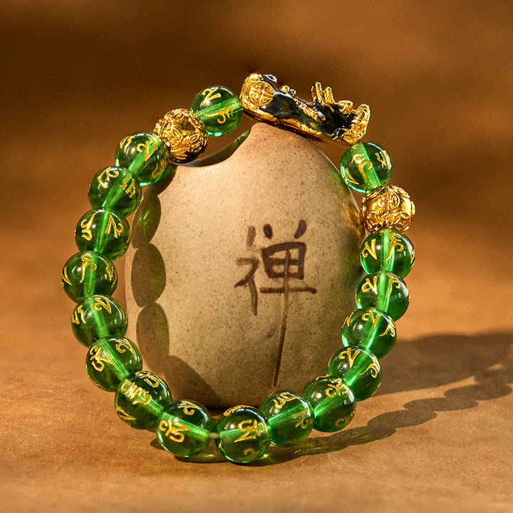 Buddha Stones Green Agate Yellow Agate Alloy Pixiu Six True Words 'om Mani Padme Hum' Power Bracelet