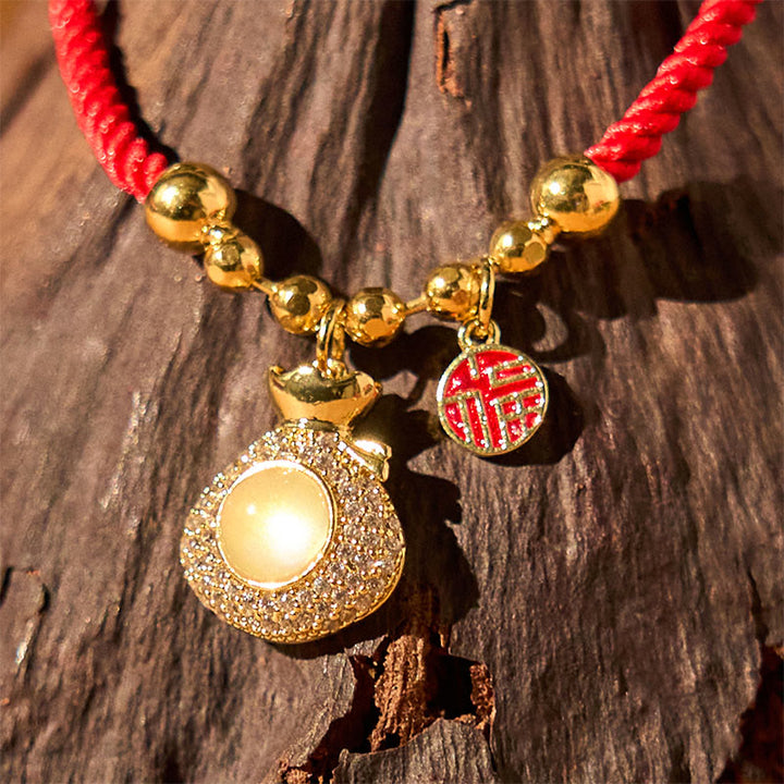 Buddha Stones Red String Fu Character Treasure Money Bag Year Of The Snake Protection Braided Bracelet