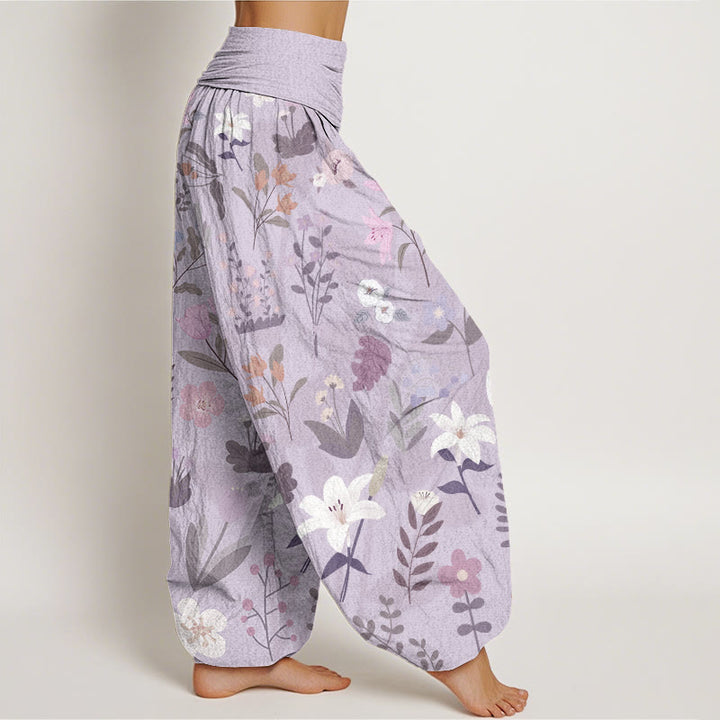 Buddha Stones Casual Flower Plant Lily Women's Elastic Waist Harem Pants