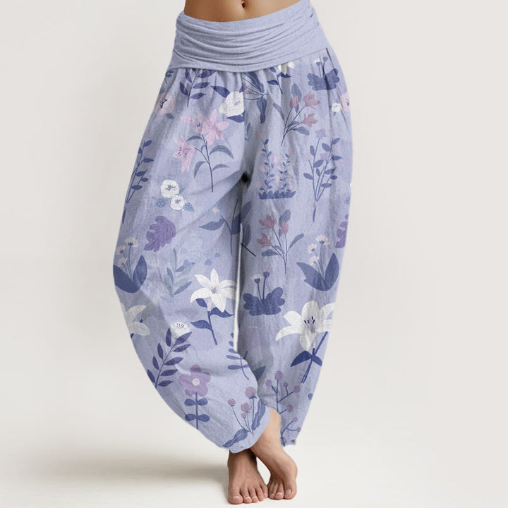 Buddha Stones Casual Flower Plant Lily Women's Elastic Waist Harem Pants