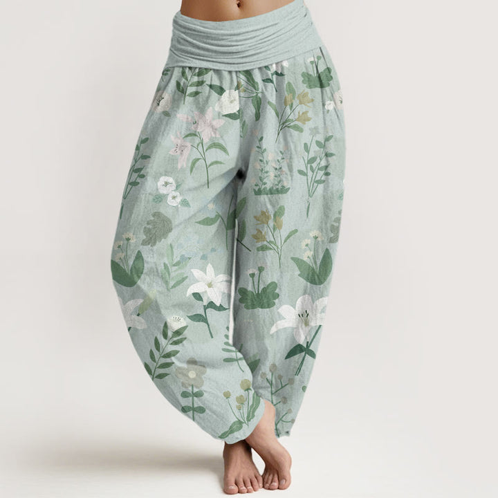 Buddha Stones Casual Flower Plant Lily Women's Elastic Waist Harem Pants