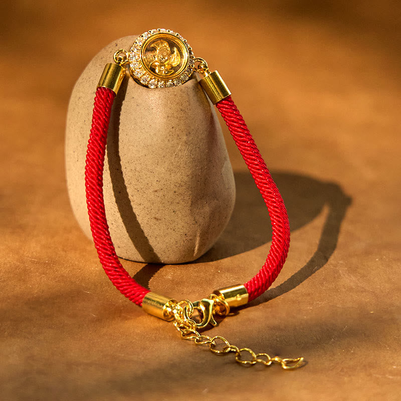 Buddha Stones Red String Copper Brass Rotatable Windmill Feng Sheng Shui Qi Protection Braided Bracelet