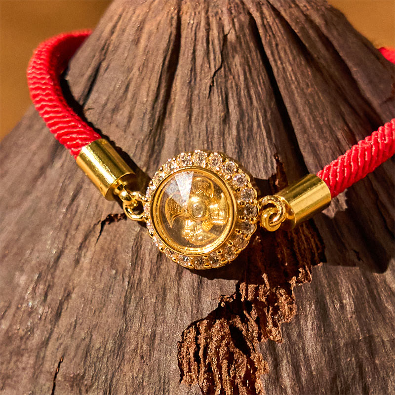 Buddha Stones Red String Copper Brass Rotatable Windmill Feng Sheng Shui Qi Protection Braided Bracelet