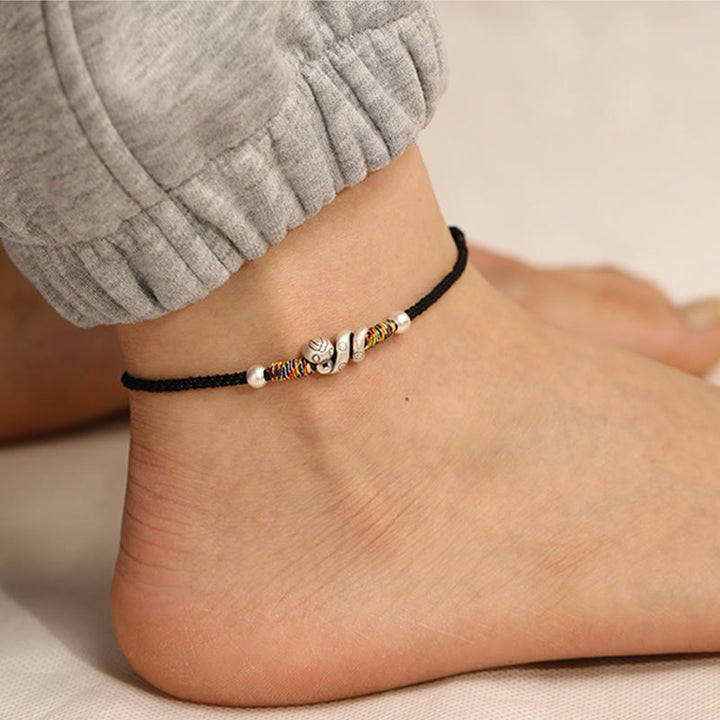 Buddha Stones Red String 999 Sterling Silver Year Of The Snake Anklet - Black String - image 12