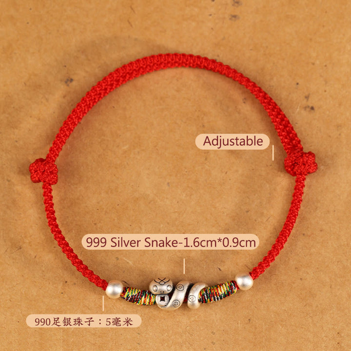 Buddha Stones Red String 999 Sterling Silver Year Of The Snake Anklet - image 3