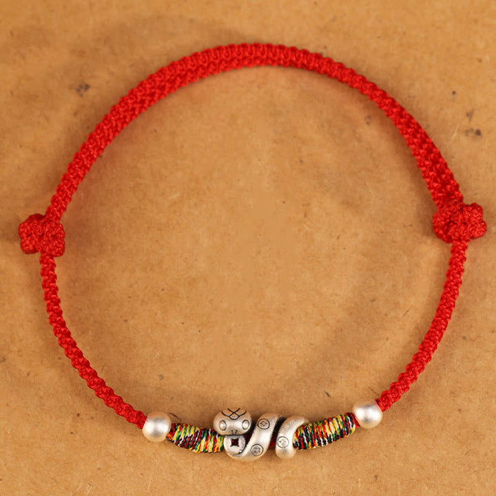 Buddha Stones Red String 999 Sterling Silver Year Of The Snake Anklet