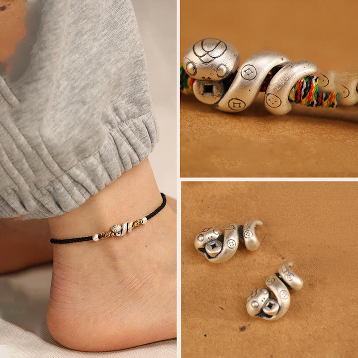 Buddha Stones Red String 999 Sterling Silver Year Of The Snake Anklet - image 13