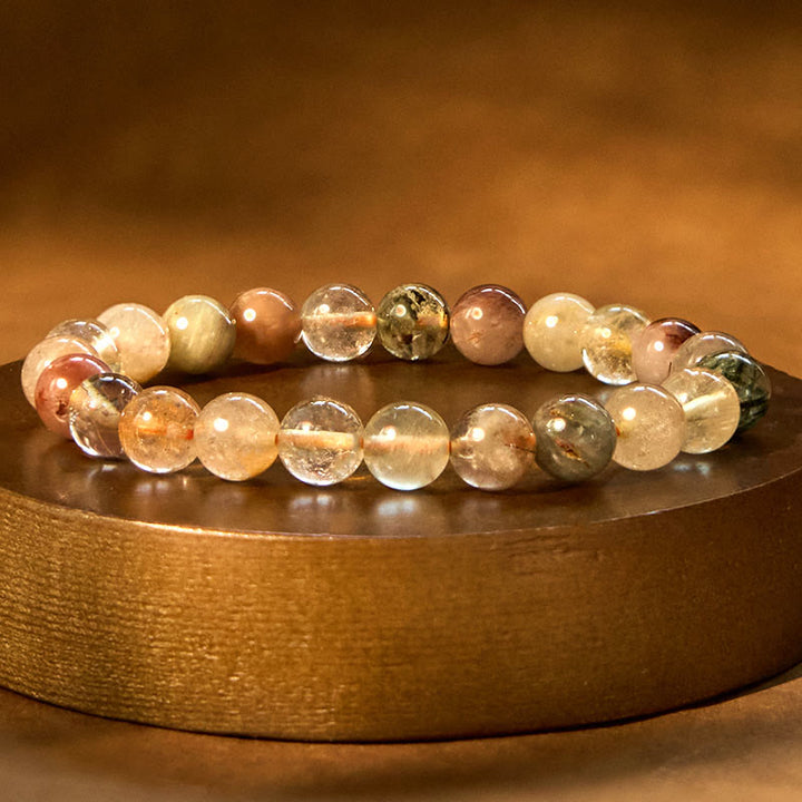 Buddha Stones Natural Multicolored Rutilated Quartz Spiritual Growth Bracelet