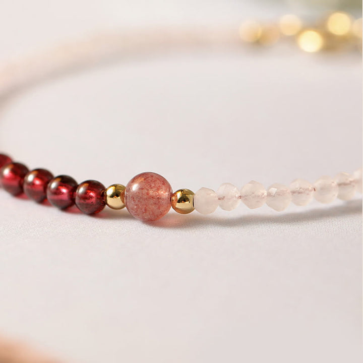 Buddha Stones 2mm Rose Quartz Garnet Strawberry Quartz Ultra-Thin Beads Healing Energy Bracelet