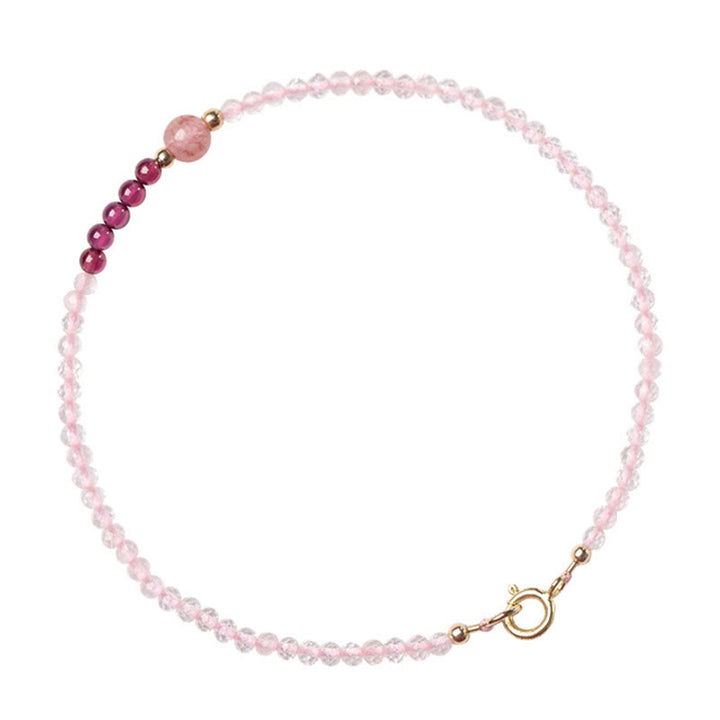 Buddha Stones 2mm Rose Quartz Garnet Strawberry Quartz Ultra-Thin Beads Healing Energy Bracelet