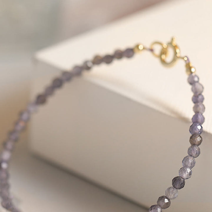 Buddha Stones 3mm Amethyst Iolite Ultra-thin Beads 14k Gold Plated Copper Communication Bracelet - image 11
