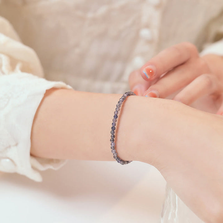 Buddha Stones 3mm Amethyst Iolite Ultra-thin Beads 14k Gold Plated Copper Communication Bracelet - image 9