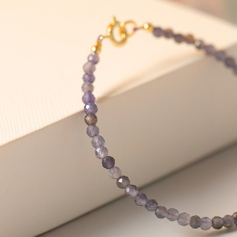 Buddha Stones 3mm Amethyst Iolite Ultra-thin Beads 14k Gold Plated Copper Communication Bracelet - image 2