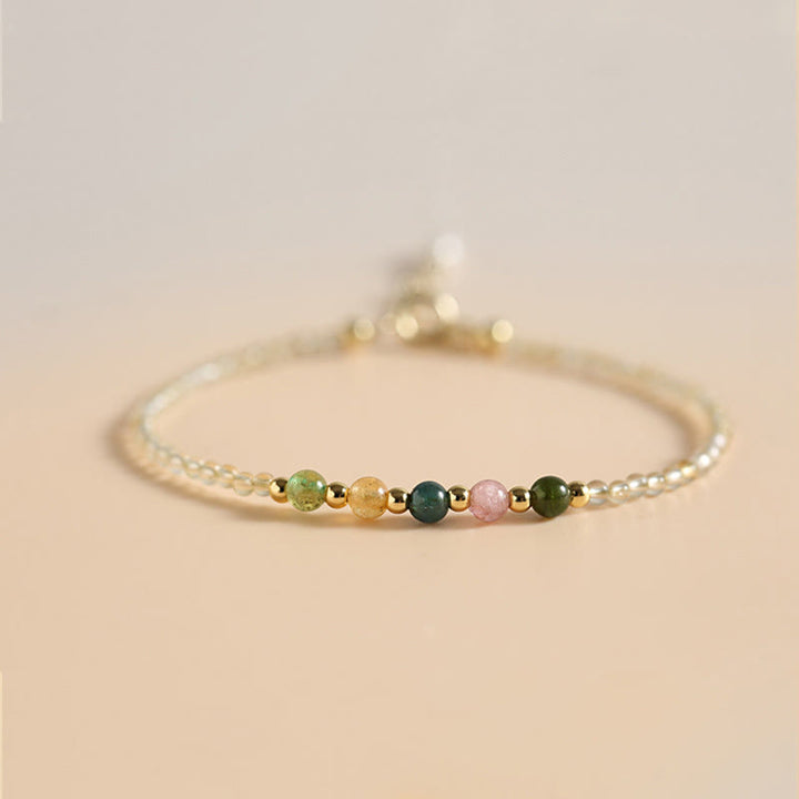 Buddha Stones 2.5mm Ultra-thin Citrine Tourmaline 14K Gold Filled Copper Beads Prosperity Bracelet