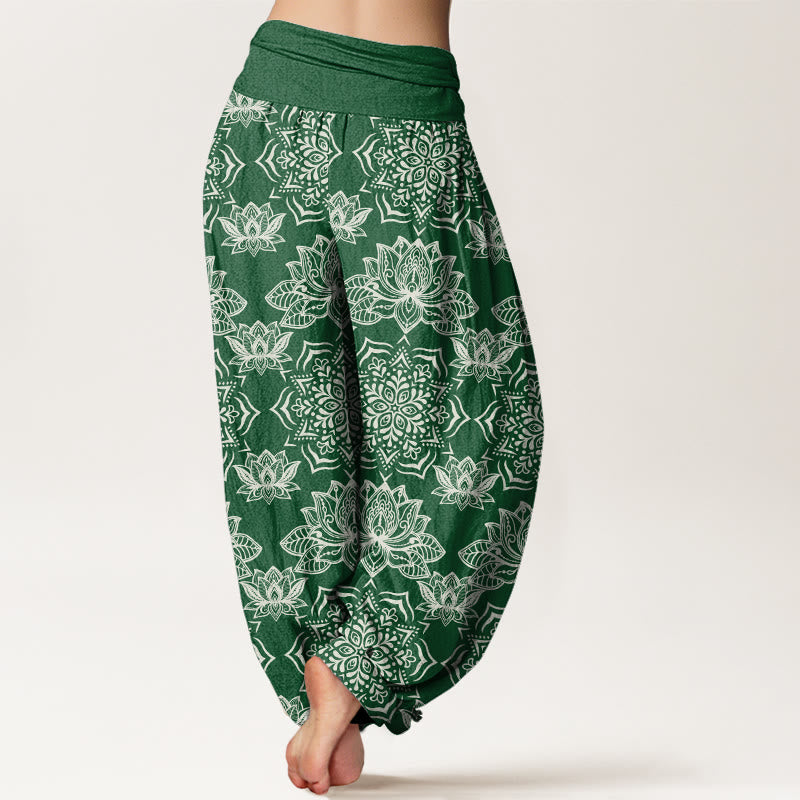 Buddha Stones Casual Lotus Mandala Pattern Women's Elastic Waist Harem Pants