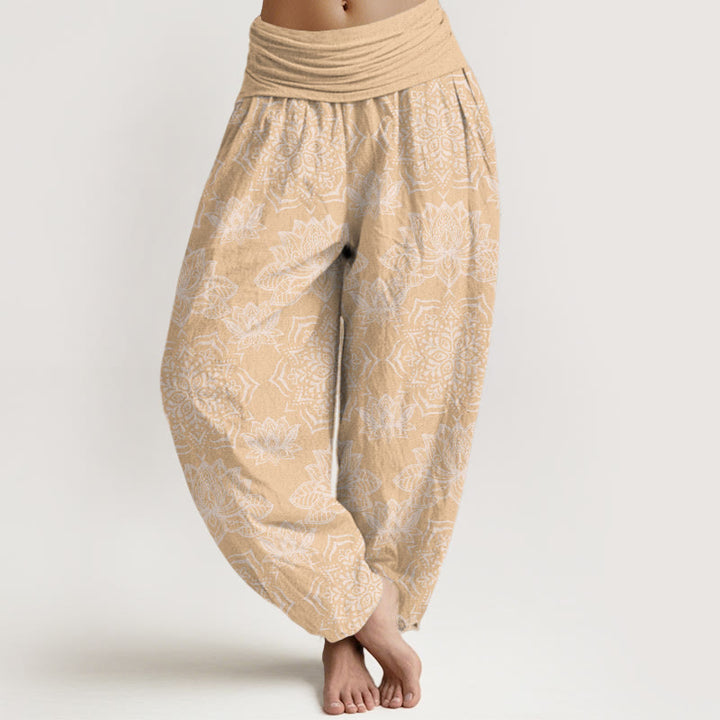 Buddha Stones Casual Lotus Mandala Pattern Women's Elastic Waist Harem Pants