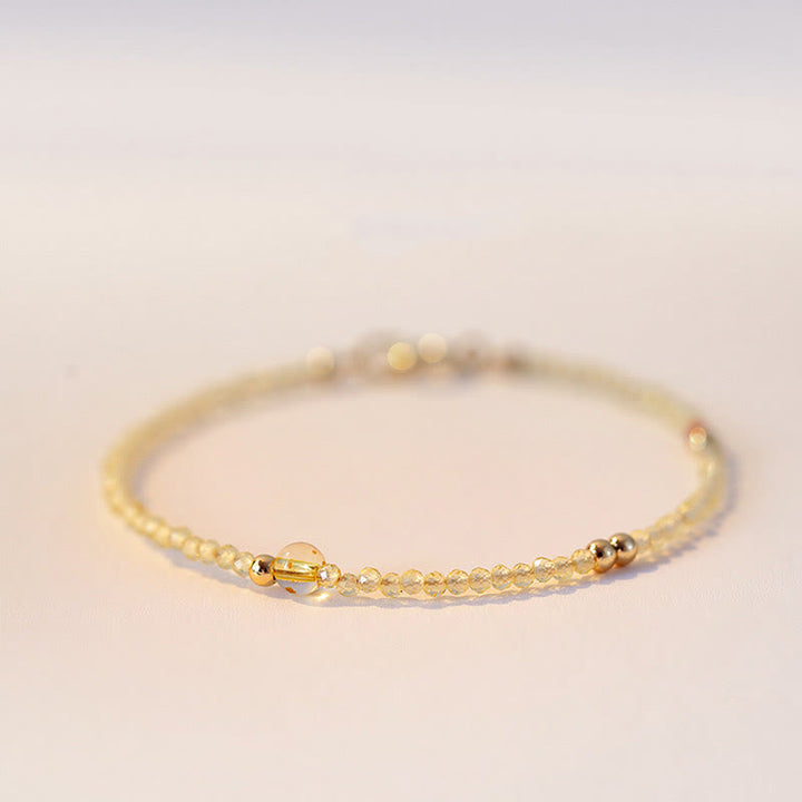 Buddha Stones 2mm Ultra-thin Citrine 14K Gold Plated Copper Beads Protection Bracelet