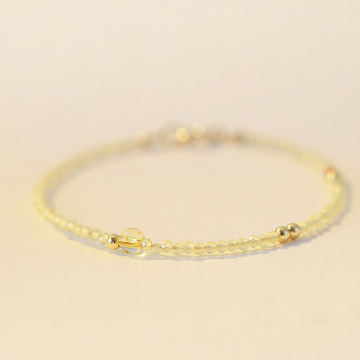 Buddha Stones 2mm Ultra-thin Citrine 14K Gold Plated Copper Beads Protection Bracelet