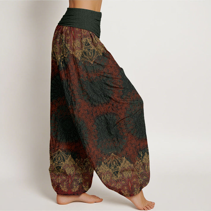 Buddha Stones Casual Lycoris Radiata Mandala Pattern Women's Elastic Waist Harem Pants