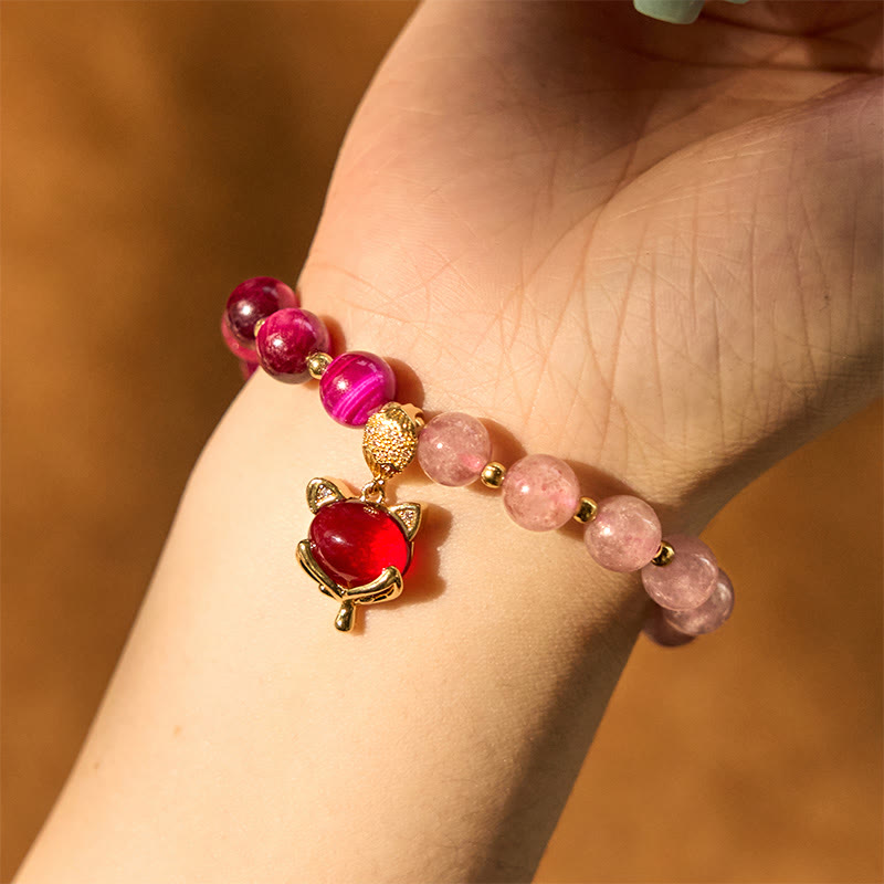 Buddha Stones Natural Strawberry Quartz Pixiu Love Bracelet