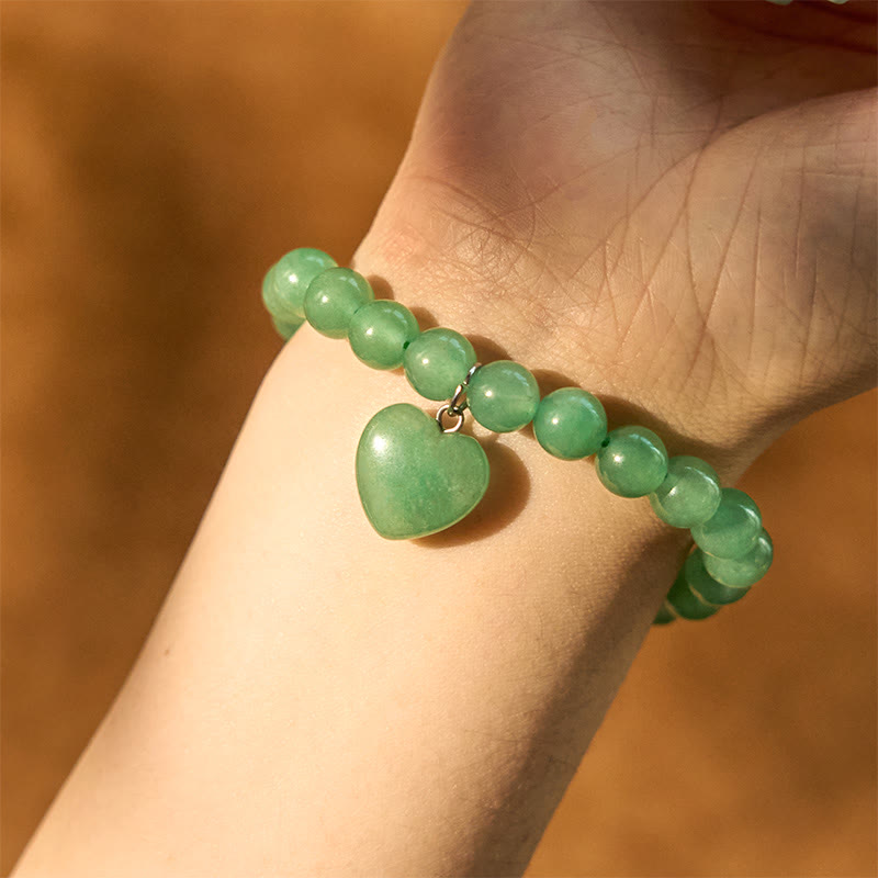 Buddha Stones Various Crystal Green Aventurine Love Heart Balance Bracelet