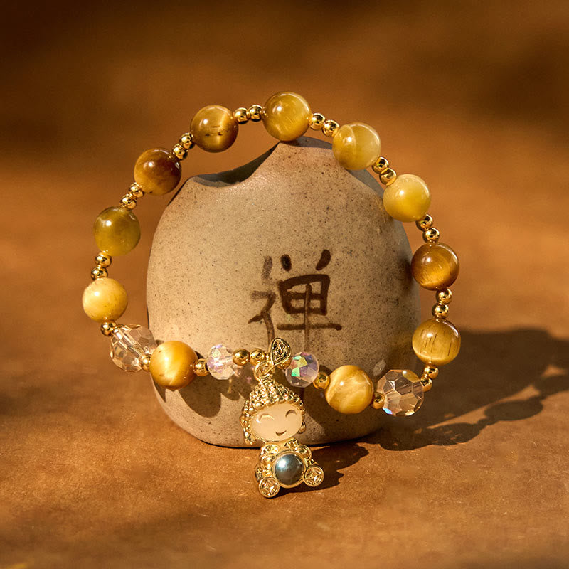 Buddha Stones Yellow Tiger Eye Meditation Buddha Protection Bracelet