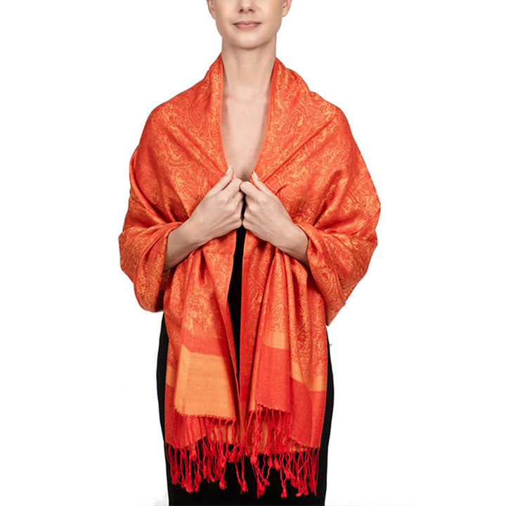 Buddha Stones Tibetan Cashew Jacquard Tassels Shawl Spring Fall Winter Warm Cozy Scarf Wrap - DarkOrange 180*70cm - image 23