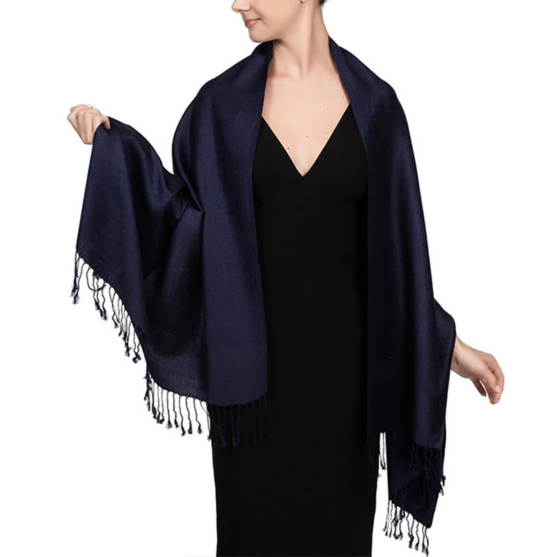 Buddha Stones Tibetan Cashew Jacquard Tassels Shawl Spring Fall Winter Warm Cozy Scarf Wrap - Indigo 180*70cm - image 24