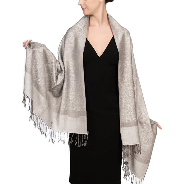 Buddha Stones Tibetan Cashew Jacquard Tassels Shawl Spring Fall Winter Warm Cozy Scarf Wrap - AntiqueWhite 180*70cm - image 30