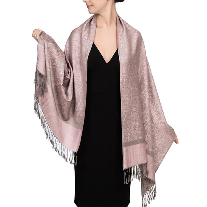 Buddha Stones Tibetan Cashew Jacquard Tassels Shawl Spring Fall Winter Warm Cozy Scarf Wrap - MistyRose 180*70cm - image 30