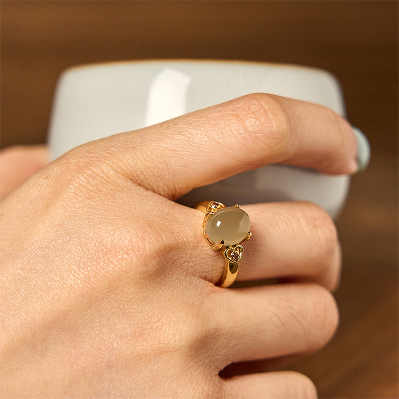 Buddha Stones Natural Hetian Jade Egg Heart-shaped Copper Luck Open Ring - image 2