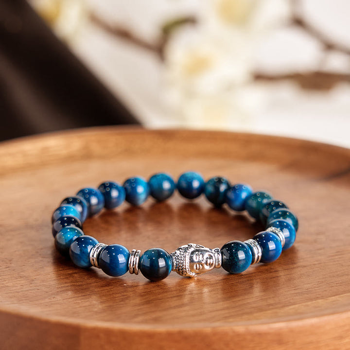 Buddha Stones Blue Green Red Tiger Eye Buddha Head Balance Bracelet