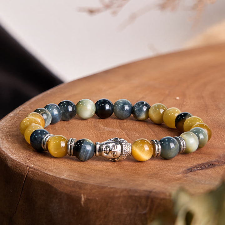 Buddha Stones Blue Green Red Tiger Eye Buddha Head Balance Bracelet