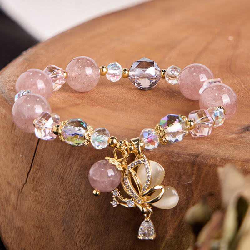 Buddha Stones Natural Strawberry Quartz Butterfly Healing Bracelet