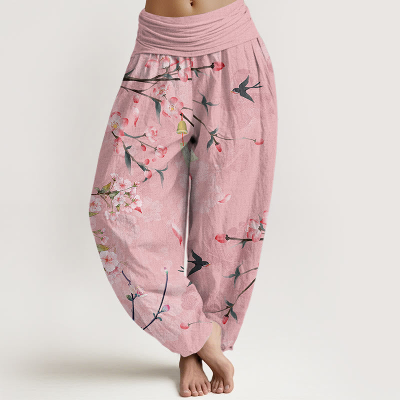 Buddha Stones Cotton Peach Blossoms Flying Geese Pattern Women's Elastic Waist Harem Pants - Pink - US22，UK/AU26，EU54 (6XL) - image 4