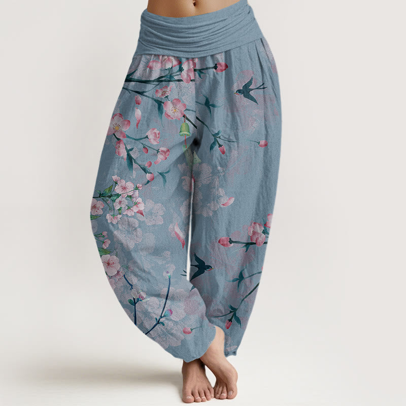Buddha Stones Peach Blossoms Flying Geese Pattern Women's Elastic Waist Harem Pants - CornflowerBlue - US22，UK/AU26，EU54 (6XL) - image 8