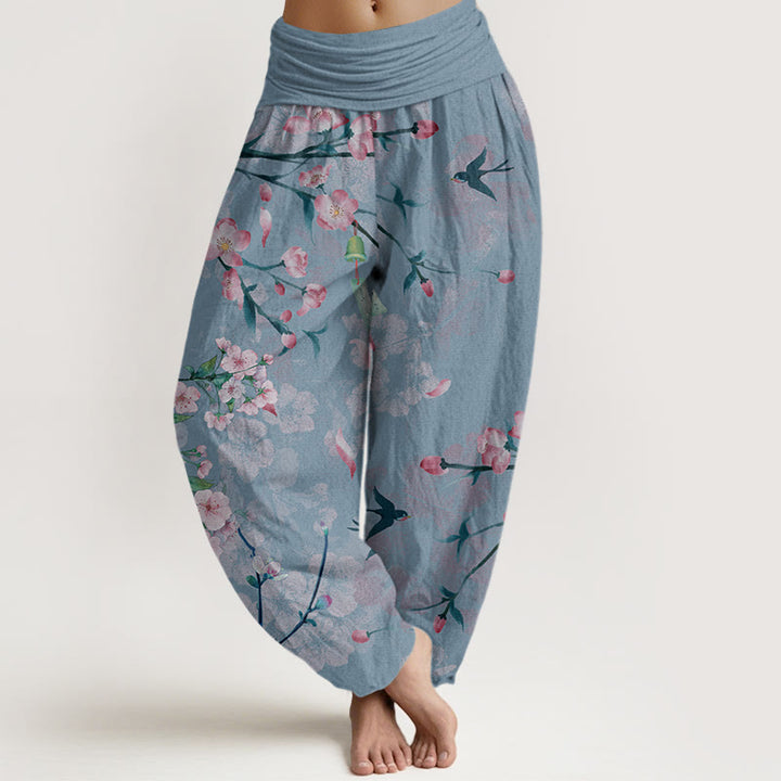 Buddha Stones Peach Blossoms Flying Geese Pattern Women's Elastic Waist Harem Pants - CornflowerBlue - US22，UK/AU26，EU54 (6XL) - image 8